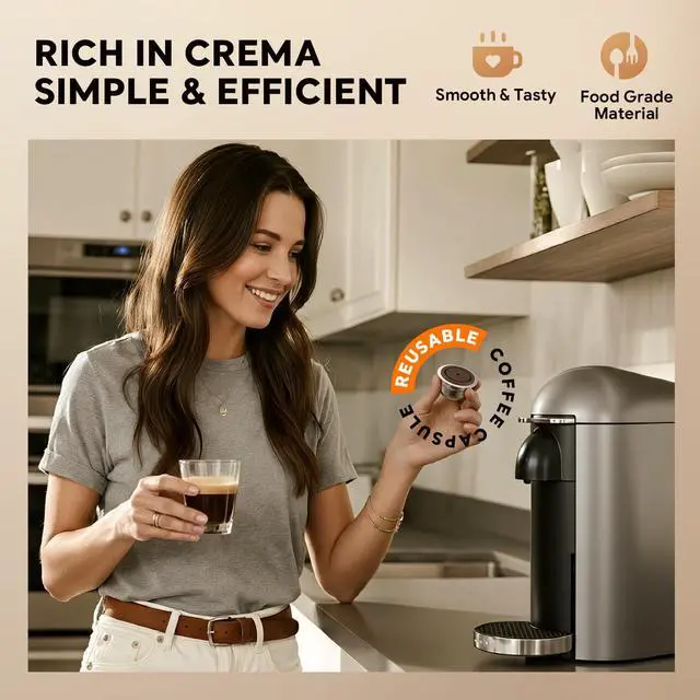Alt view image 5 of 6 - Stainless Steel Reusable Coffee Pods for Nespr*sso V-rtuo - Refillable Capsules Compatible with V-rtuoline GCA1 and ENV135 NEXT POP Series With 4 Barcode Stickers,Silicone Lid (230ML)