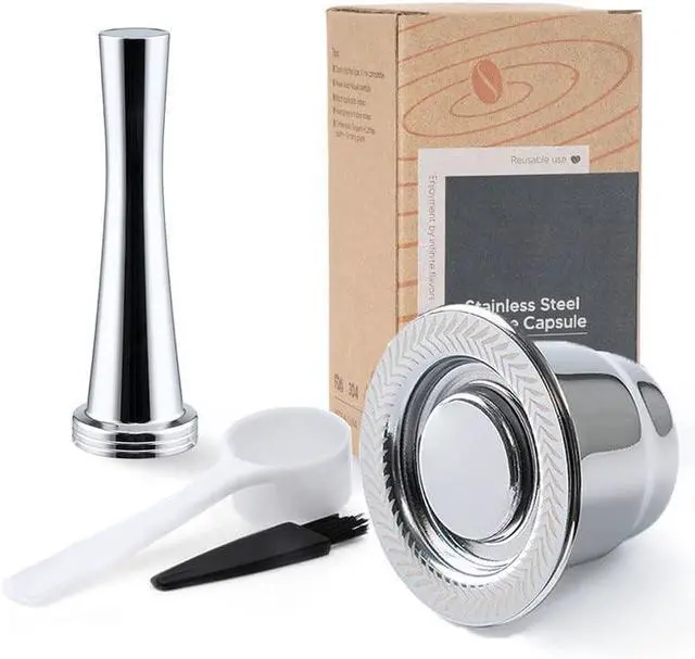 Main image of Stainless Steel Refillable Coffee Espresso Capsules, Reusable Coffee Pods Compatible with Ne-spresso Original Line Brewers New Generation (Capsules + Tamper)