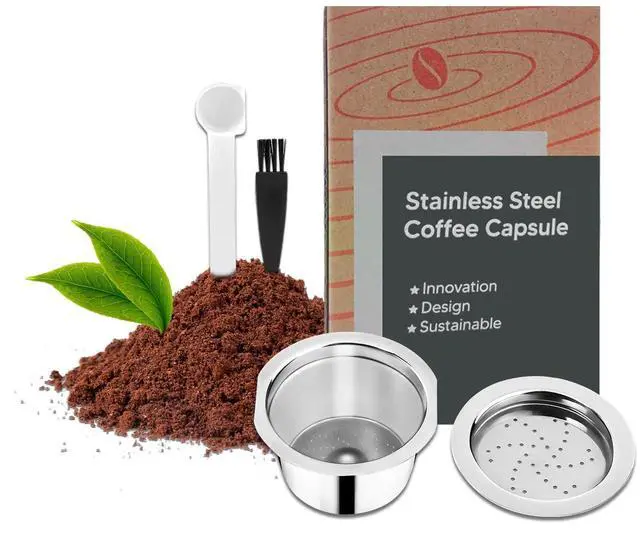 Main image of Stainless Steel Coffee Capsules, Reusable Espresso Capsules for K Fee Pods Refillable Coffee Capsule Filter with 1 Spoon and 1 Brush