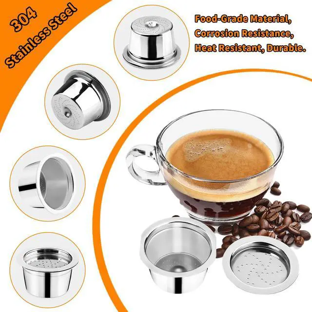 Alt view image 2 of 7 - Stainless Steel Coffee Capsules, Reusable Espresso Capsules for K Fee Pods Refillable Coffee Capsule Filter with 1 Spoon and 1 Brush