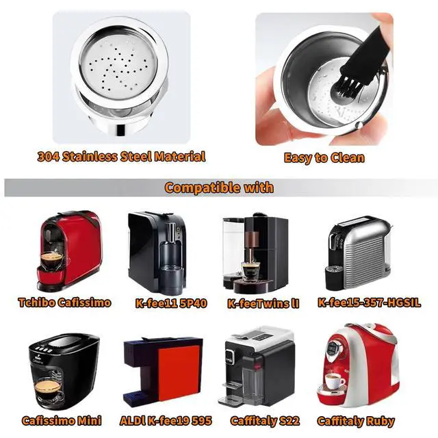 Alt view image 5 of 7 - Stainless Steel Coffee Capsules, Reusable Espresso Capsules for K Fee Pods Refillable Coffee Capsule Filter with 1 Spoon and 1 Brush