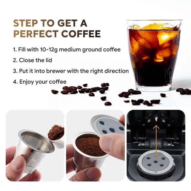 Alt view image 4 of 7 - Stainless Steel Reusable K Cups Compatible with Keurig Supreme & Supreme Plus, Reusable K Cups Five Hole Universal for Keurig Refillable Coffee Pod Filter (2 Pack)