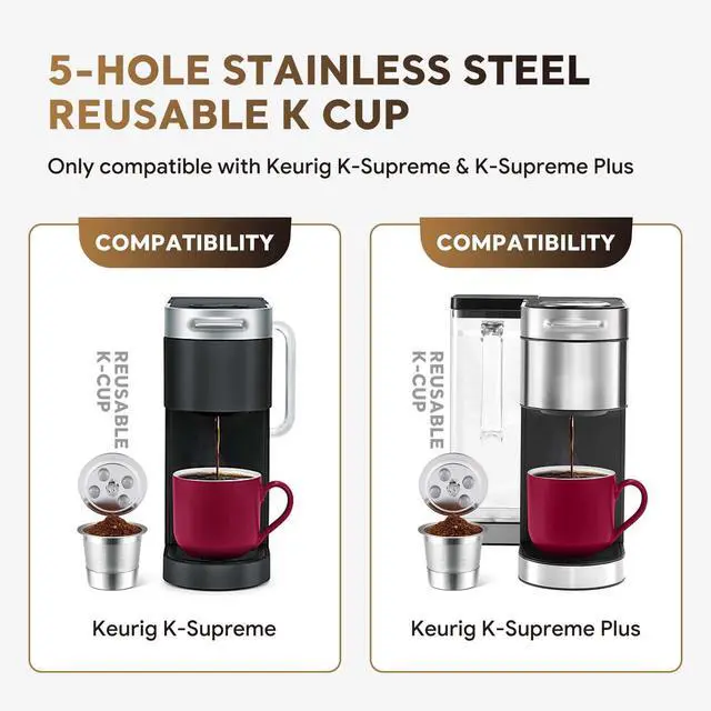 Alt view image 5 of 7 - Stainless Steel Reusable K Cups Compatible with Keurig Supreme & Supreme Plus, Reusable K Cups Five Hole Universal for Keurig Refillable Coffee Pod Filter (2 Pack)