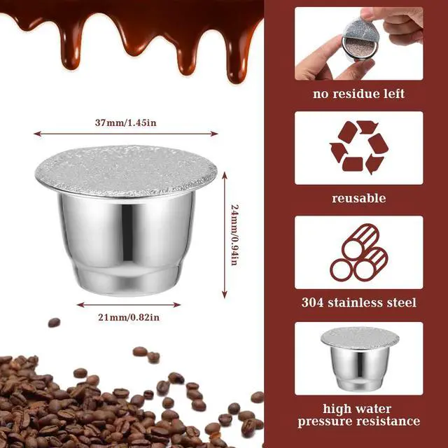 Alt view image 2 of 6 - 300 Pcs Reusable Espresso Capsules 2 Refillable Coffee Pods Stainless Steel Cups Filters Compatible with Nespresso Original Line Machines with Aluminum Foil Seals Stickers Lids
