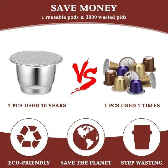 Alt view image 5 of 6 - 300 Pcs Reusable Espresso Capsules 2 Refillable Coffee Pods Stainless Steel Cups Filters Compatible with Nespresso Original Line Machines with Aluminum Foil Seals Stickers Lids