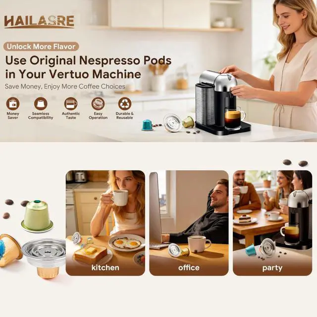 Alt view image 5 of 7 - Reusable Coffee Pod Converter Need to Use with Oringal Capsule(NOT Including),Stainless Steel Coffee Capsule Adapter Compatible with De'Longhi ENV135 Vertuoline GCA1,Vertuo Next Vertuo Pop 40ml/1.35oz