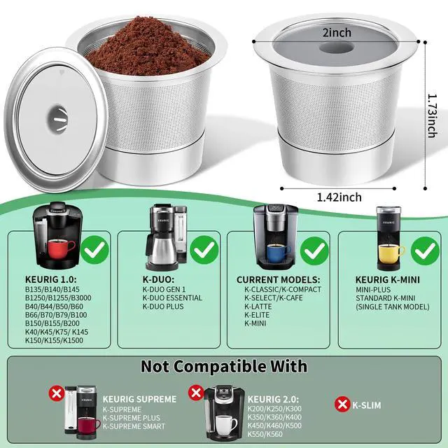 Alt view image 2 of 7 - 2 Pack Reusable K Cups For Keurig 1.0, Stainless Steel Reusable Coffee Pods