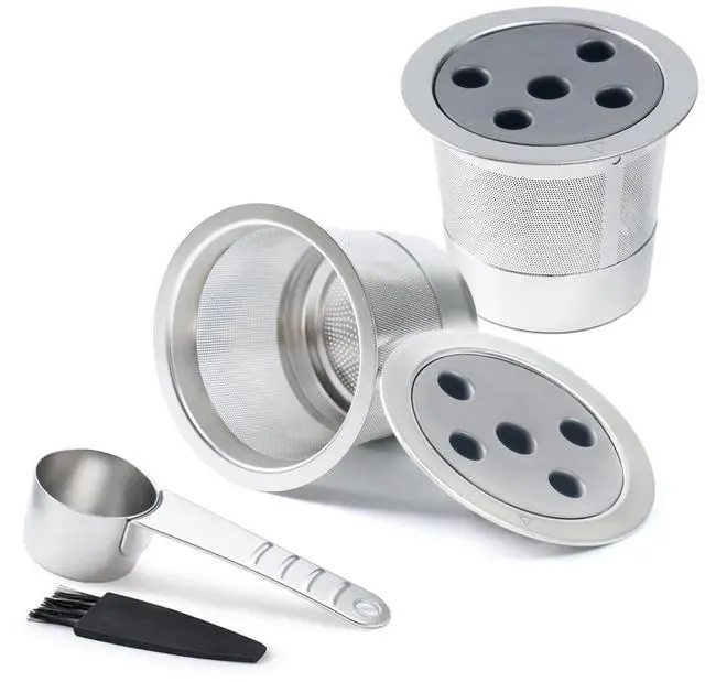 Main image of 2 Pack Stainless Steel Reusable K Cups Compatible with Keurig Supreme & Supreme Plus, Five Hole Universal for Keurig Reusable Refillable coffee pod filter with A Stainless Steel Spoon