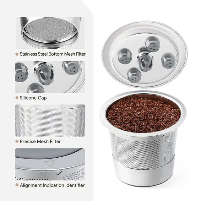 Alt view image 3 of 7 - 2 Pack Stainless Steel Reusable K Cups Compatible with Keurig Supreme & Supreme Plus, Five Hole Universal for Keurig Reusable Refillable coffee pod filter with A Stainless Steel Spoon