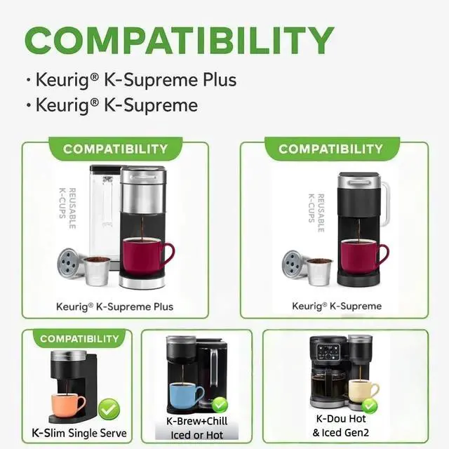 Alt view image 4 of 7 - 2 Pack Stainless Steel Reusable K Cups Compatible with Keurig Supreme & Supreme Plus, Five Hole Universal for Keurig Reusable Refillable coffee pod filter with A Stainless Steel Spoon