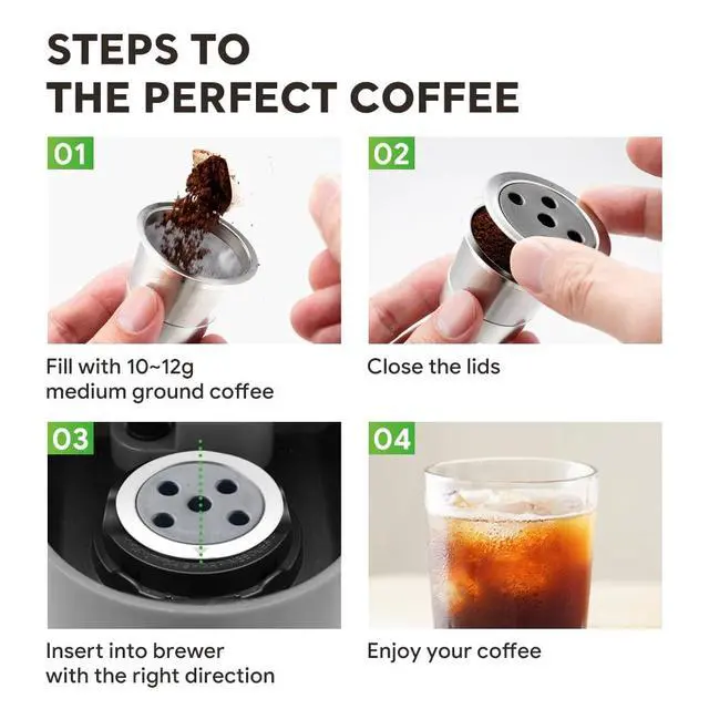 Alt view image 5 of 7 - 2 Pack Stainless Steel Reusable K Cups Compatible with Keurig Supreme & Supreme Plus, Five Hole Universal for Keurig Reusable Refillable coffee pod filter with A Stainless Steel Spoon