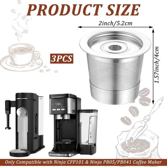 Alt view image 2 of 7 - 3 Pack Reusable K Cups and Coffee Pods for Ninja Coffee Maker PB051 & CFP101/PB041, 304 Stainless Steel Reusable K Pod Permanent K Cups Filters Compatible with Ninja Coffee Maker,Coffee Accessories