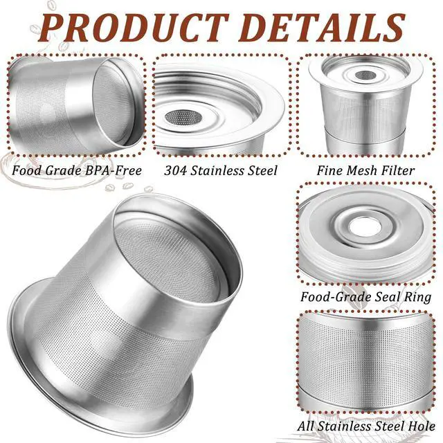 Alt view image 3 of 7 - 3 Pack Reusable K Cups and Coffee Pods for Ninja Coffee Maker PB051 & CFP101/PB041, 304 Stainless Steel Reusable K Pod Permanent K Cups Filters Compatible with Ninja Coffee Maker,Coffee Accessories