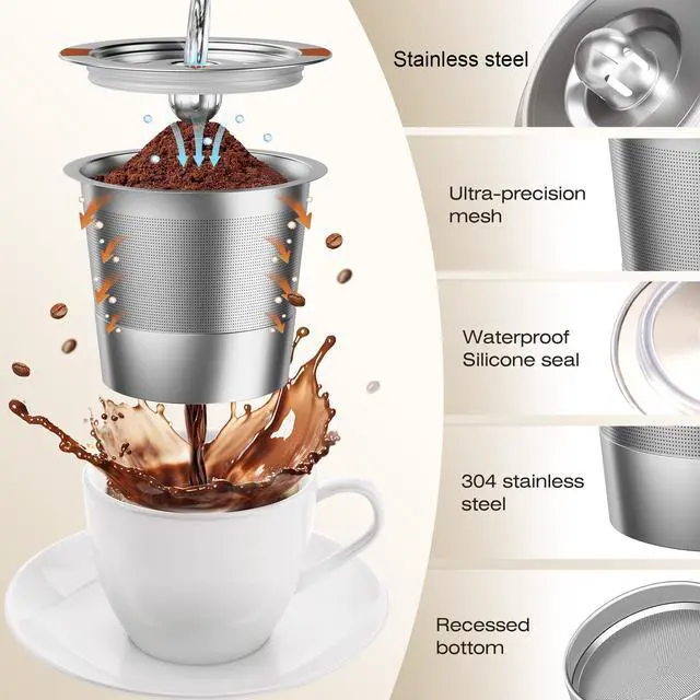 Alt view image 6 of 7 - Reusable K Cups Coffee Pods for Keurig: Full Stainless Steel Refillable K Cups Coffee Filter Compatible 1.0 and 2.0 Coffee Makers-brewers (1Pack)