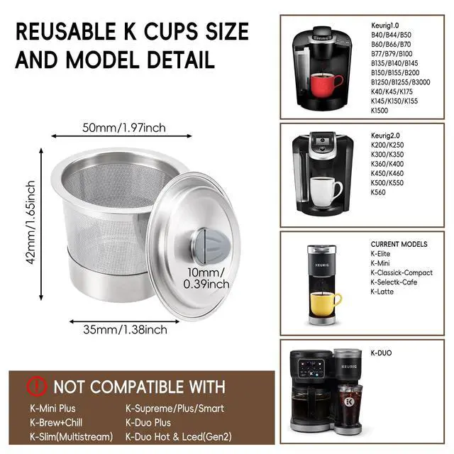 Alt view image 2 of 7 - 4 Pack Reusable K Cups for Keurig: Stainless Steel K Cup Coffee Pods Compatible with Keurig 1.0 & 2.0 Coffee Makers Machine Refillable Coffee Filters,Leak Proof & Easy Rinse