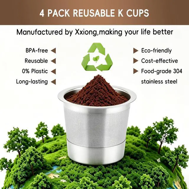 Alt view image 6 of 7 - 4 Pack Reusable K Cups for Keurig: Stainless Steel K Cup Coffee Pods Compatible with Keurig 1.0 & 2.0 Coffee Makers Machine Refillable Coffee Filters,Leak Proof & Easy Rinse