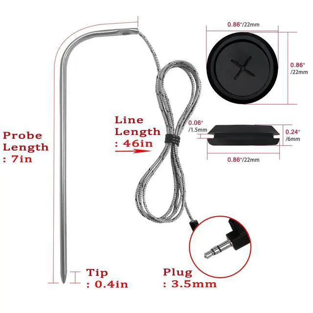 Alt view image 3 of 7 - Replacement Meat Probes for Traeger Wood Pellet Grill, 2 Pack High-Temperature BBQ Waterproof Digital Thermostat Probe