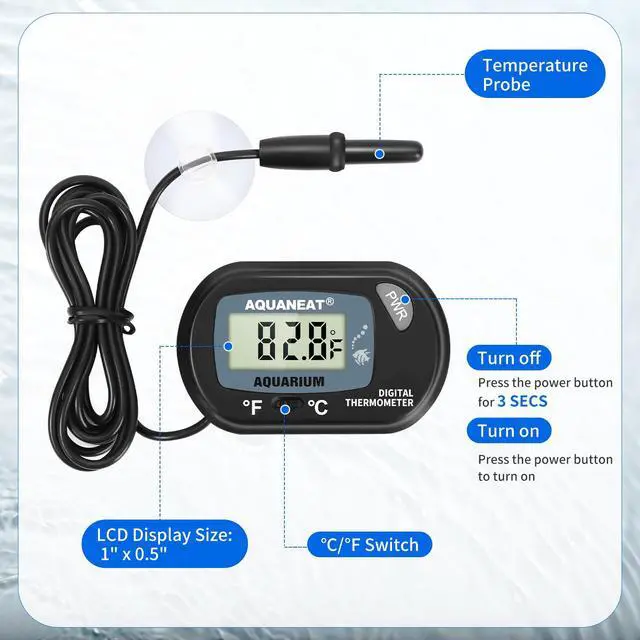 Alt view image 3 of 7 - Aquarium Thermometer, Fish Tank Thermometer, Digital Temperature Test, with Large LCD Display (1 Pack)