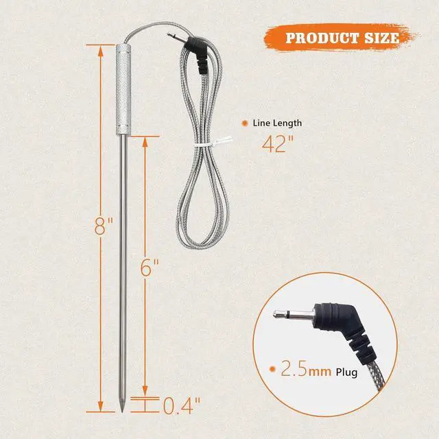 Alt view image 5 of 7 - Upgraded Meat Probe Replacement for Thermopro Thermometers TP04, TP06, TP06S, TP07, TP-07S, TP08, TP-08S, TP09, TP09B, TP-10, TP16, TP17, TP20, TP20S, TP25, TP27, TP28, TP829, TP930, 2.5mm