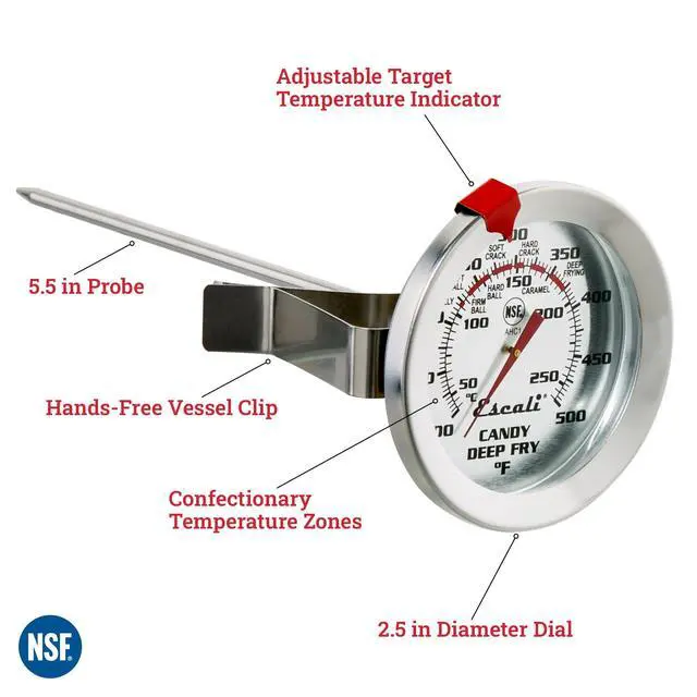 Alt view image 2 of 6 - AHC1 Stainless Steel Deep Frying and Candy Thermometer with Pot Clip, 5-Inch Probe with Candy Temperature Zones, NSF Certified