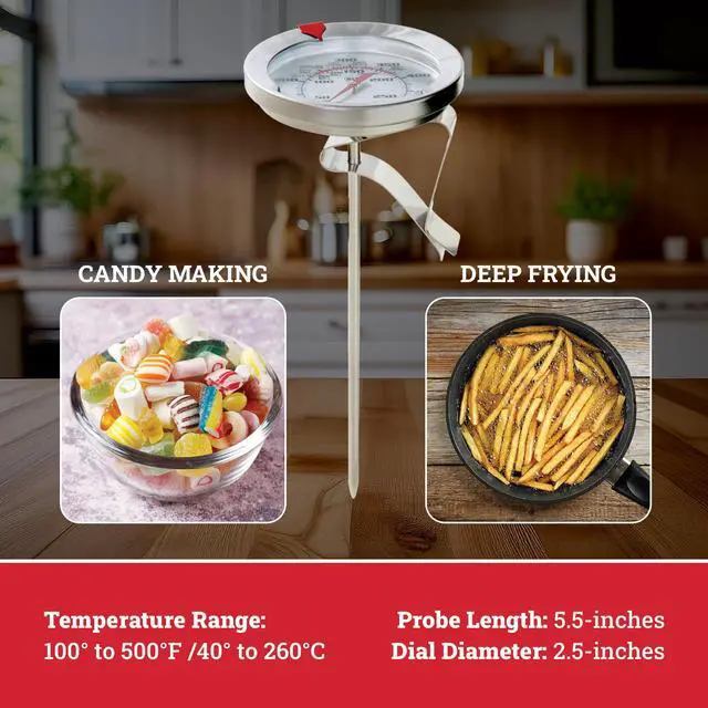 Alt view image 6 of 6 - AHC1 Stainless Steel Deep Frying and Candy Thermometer with Pot Clip, 5-Inch Probe with Candy Temperature Zones, NSF Certified