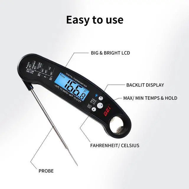 Alt view image 2 of 5 - Meat Thermometer Digital, Instant Read Meat Thermometer for Grill and Cooking, Waterproof Food Thermometer for Kitchen and Outside, BBQ, Turkey, Candy, Liquids, Beef