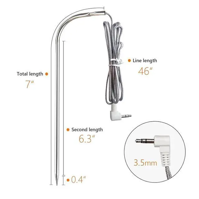 Alt view image 3 of 7 - Replacement Waterproof Meat Probe 2 PCS Compatible with Traeger BBQ Grills, 3.5 mm Plug Meat BBQ Digital Thermostat Probes, Set of 2