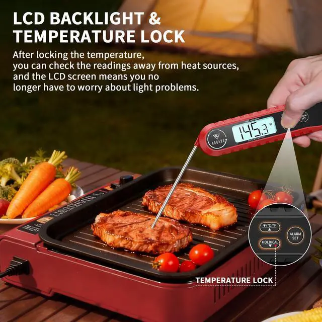Alt view image 4 of 7 - Meat Thermometer Digital with Dual Probe, Instant Read Food Thermometer for Cooking with Backlight and Alarm, 3s Fast Response, 40-inch Long Wired Probe for Oven BBQ Grill Smoker Candy