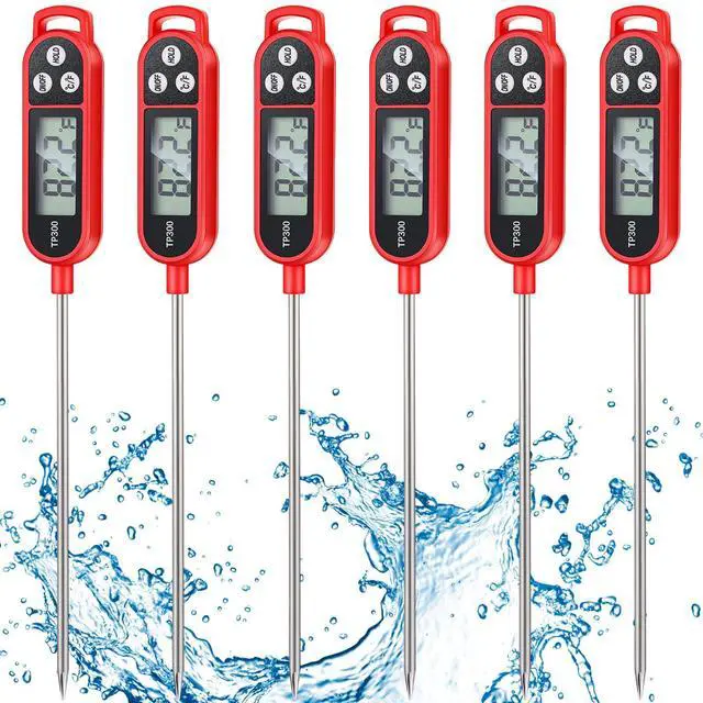 Main image of 6 Pcs Instant Read Meat Thermometer with Long Probe 9.65 Inch Kitchen Cooking Food Candy Waterproof Digital Thermometer for BBQ Water Milk Yogurt Liquid Cooking(Red)