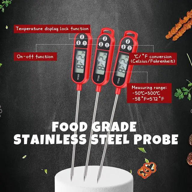 Alt view image 3 of 7 - 6 Pcs Instant Read Meat Thermometer with Long Probe 9.65 Inch Kitchen Cooking Food Candy Waterproof Digital Thermometer for BBQ Water Milk Yogurt Liquid Cooking(Red)
