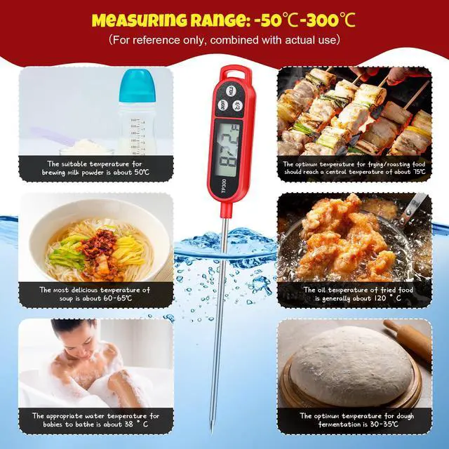 Alt view image 4 of 7 - 6 Pcs Instant Read Meat Thermometer with Long Probe 9.65 Inch Kitchen Cooking Food Candy Waterproof Digital Thermometer for BBQ Water Milk Yogurt Liquid Cooking(Red)