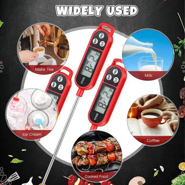 Alt view image 6 of 7 - 6 Pcs Instant Read Meat Thermometer with Long Probe 9.65 Inch Kitchen Cooking Food Candy Waterproof Digital Thermometer for BBQ Water Milk Yogurt Liquid Cooking(Red)