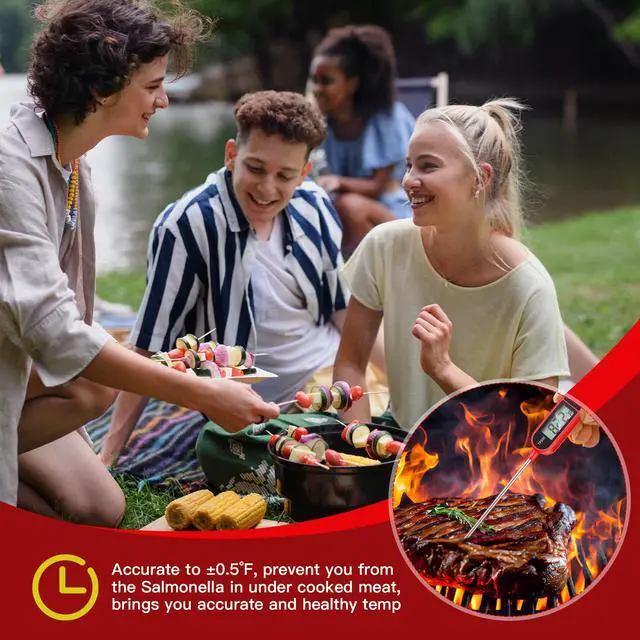 Alt view image 7 of 7 - 6 Pcs Instant Read Meat Thermometer with Long Probe 9.65 Inch Kitchen Cooking Food Candy Waterproof Digital Thermometer for BBQ Water Milk Yogurt Liquid Cooking(Red)