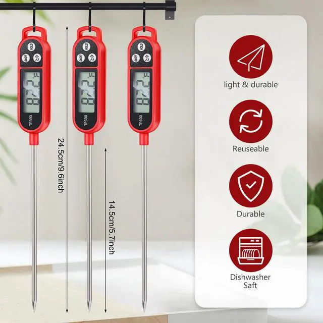 Alt view image 2 of 7 - 6 Pcs Instant Read Meat Thermometer with Long Probe 9.65 Inch Kitchen Cooking Food Candy Waterproof Digital Thermometer for BBQ Water Milk Yogurt Liquid Cooking(Red)