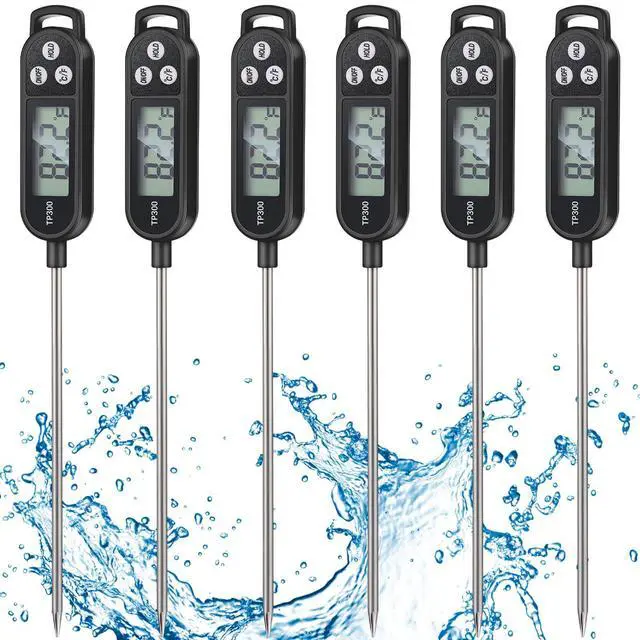 Main image of 6 Pcs Instant Read Meat Thermometer with Long Probe 9.65 Inch Kitchen Cooking Food Candy Waterproof Digital Thermometer for BBQ Water Milk Yogurt Liquid Cooking(Black)