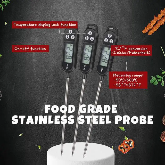 Alt view image 3 of 7 - 6 Pcs Instant Read Meat Thermometer with Long Probe 9.65 Inch Kitchen Cooking Food Candy Waterproof Digital Thermometer for BBQ Water Milk Yogurt Liquid Cooking(Black)