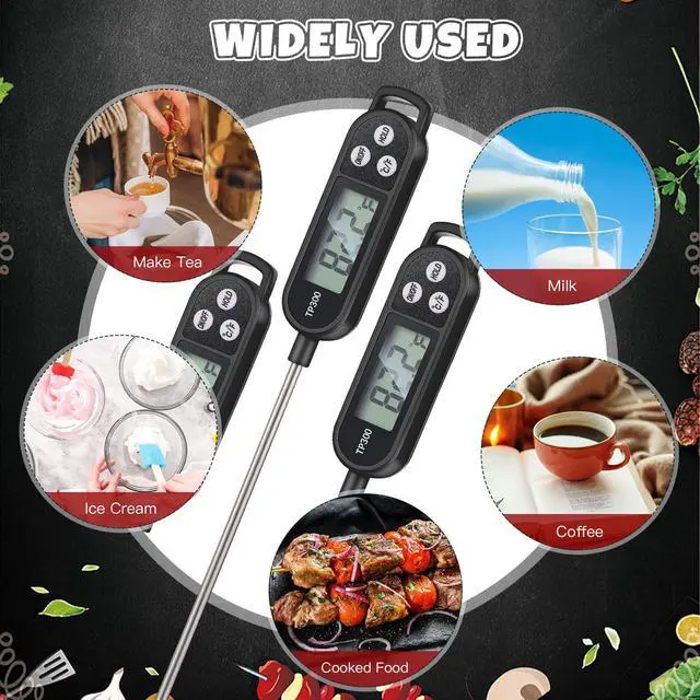 Alt view image 6 of 7 - 6 Pcs Instant Read Meat Thermometer with Long Probe 9.65 Inch Kitchen Cooking Food Candy Waterproof Digital Thermometer for BBQ Water Milk Yogurt Liquid Cooking(Black)