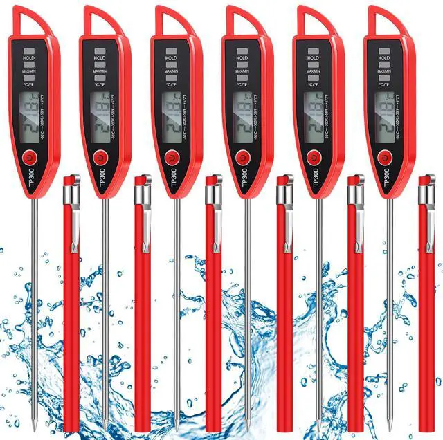 Main image of 6 Set Waterproof Food Thermometer for Water, Liquid, Candle and Cooking Digital Meat Thermometer with Long Probe Instant Read for Kitchen BBQ Grill Candy (Red)