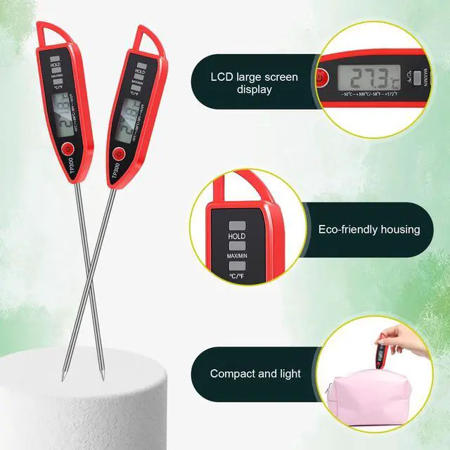 Alt view image 3 of 7 - 6 Set Waterproof Food Thermometer for Water, Liquid, Candle and Cooking Digital Meat Thermometer with Long Probe Instant Read for Kitchen BBQ Grill Candy (Red)