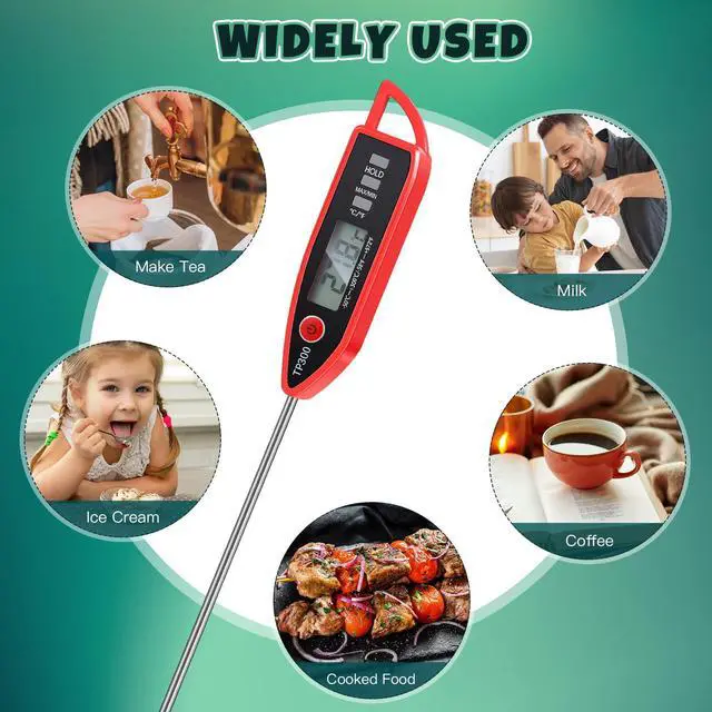 Alt view image 7 of 7 - 6 Set Waterproof Food Thermometer for Water, Liquid, Candle and Cooking Digital Meat Thermometer with Long Probe Instant Read for Kitchen BBQ Grill Candy (Red)