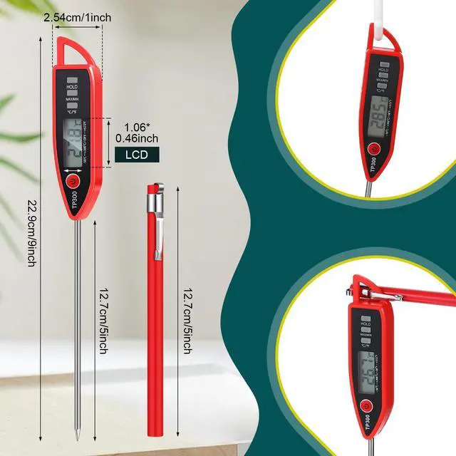 Alt view image 2 of 7 - 6 Set Waterproof Food Thermometer for Water, Liquid, Candle and Cooking Digital Meat Thermometer with Long Probe Instant Read for Kitchen BBQ Grill Candy (Red)