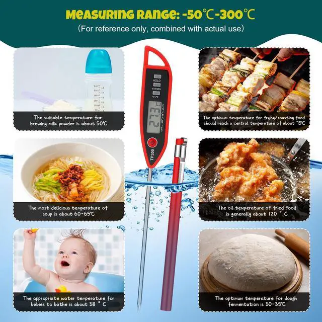 Alt view image 5 of 7 - 6 Set Waterproof Food Thermometer for Water, Liquid, Candle and Cooking Digital Meat Thermometer with Long Probe Instant Read for Kitchen BBQ Grill Candy (Red)