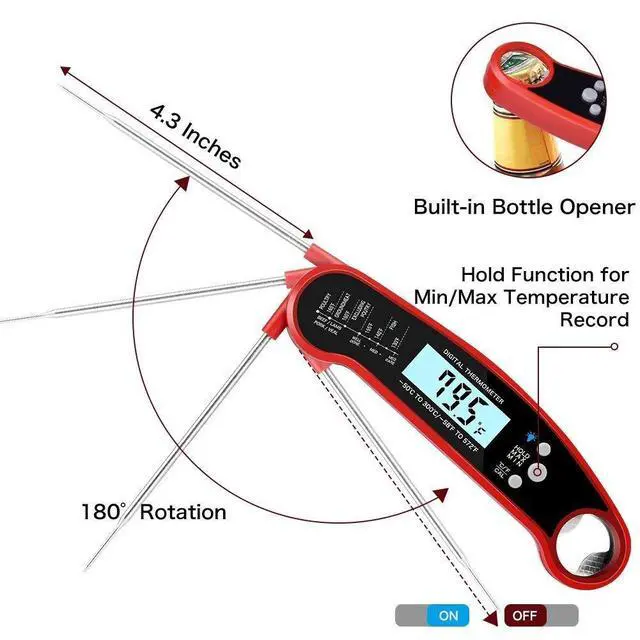 Alt view image 3 of 7 - Meat Thermometer Digital, Instant Read Meat ThermometerI Probe for Grill and Cooking, Waterproof Food Thermometer for Kitchen and Outside, BBQ, Air Fryer, Turkey, Candy, Liquids, Beef