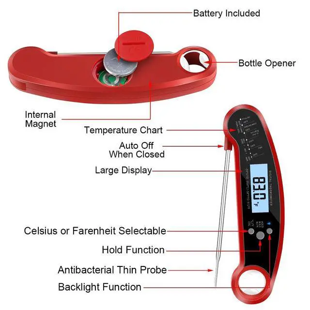 Alt view image 7 of 7 - Meat Thermometer Digital, Instant Read Meat ThermometerI Probe for Grill and Cooking, Waterproof Food Thermometer for Kitchen and Outside, BBQ, Air Fryer, Turkey, Candy, Liquids, Beef
