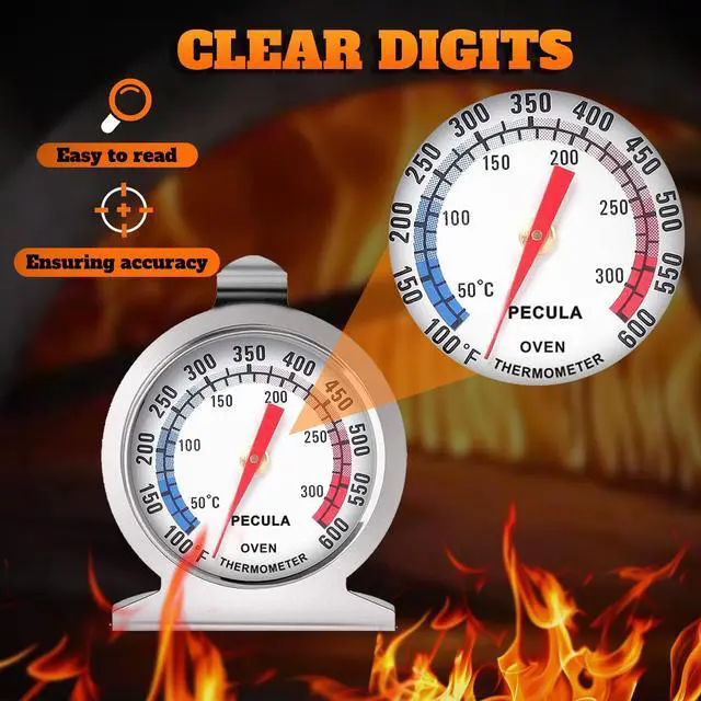 Alt view image 4 of 7 - Stainless Steel Oven Thermometer 50-300°C/100-600°F, Analog Instant Read, Battery-Free Kitchen Cooking Thermometer, Hook & Stand Design Food Thermometer for Oven, Grill, Smoker, Fryer