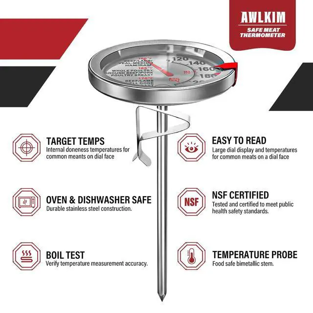 Alt view image 2 of 6 - 2 Pack Analog Meat Thermometer Oven Safe Dial No Battery