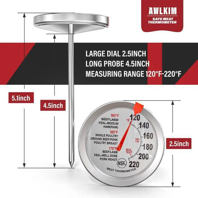 Alt view image 5 of 6 - 2 Pack Analog Meat Thermometer Oven Safe Dial No Battery