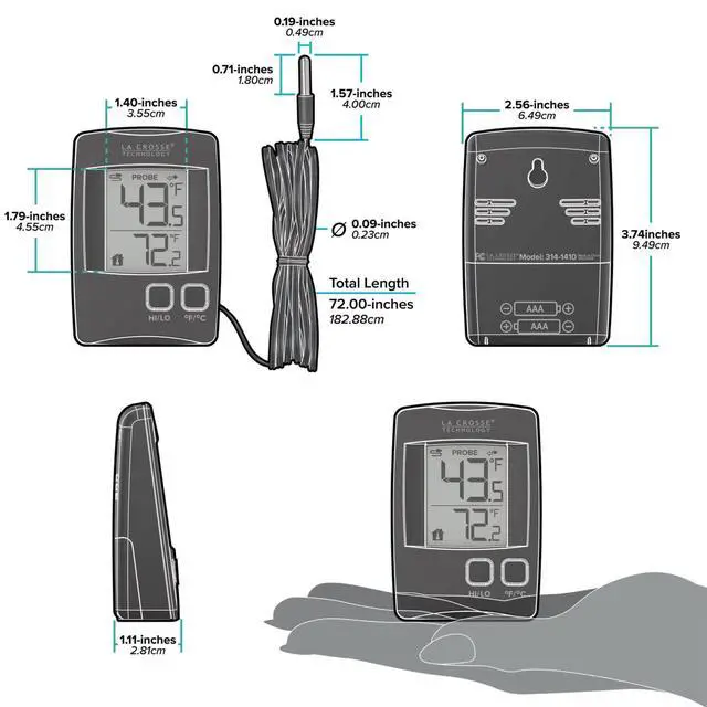 Alt view image 6 of 7 - 314-1410 Battery Operated Digital Thermometer with Wired Probe