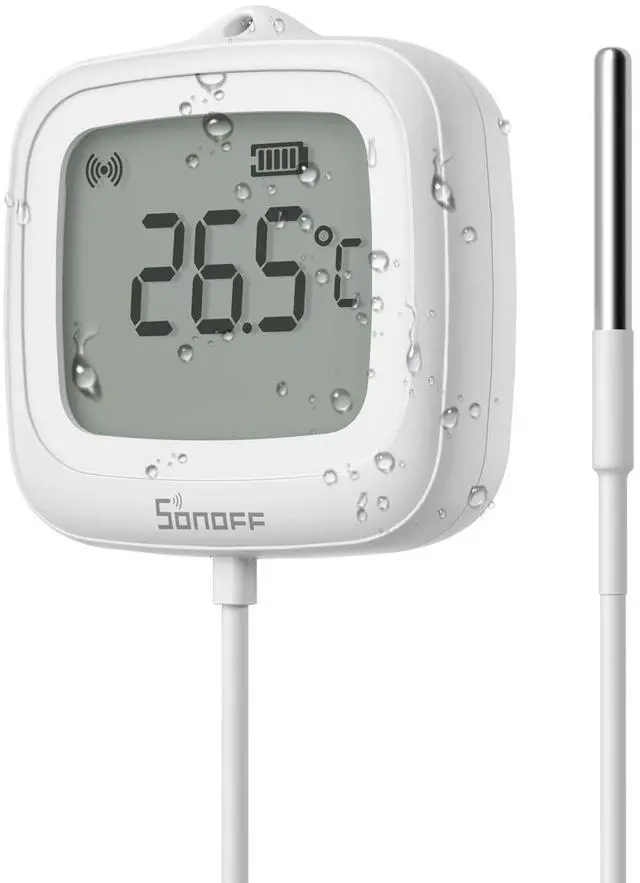 Main image of SNZB-02LD Zigbee Waterproof Temperature Sensor with 1.5M Stainless Steel Probe, LCD Display, -40~115°C Range, APP Monitoring, Magnetic Mount, Works with Zigbee Hub
