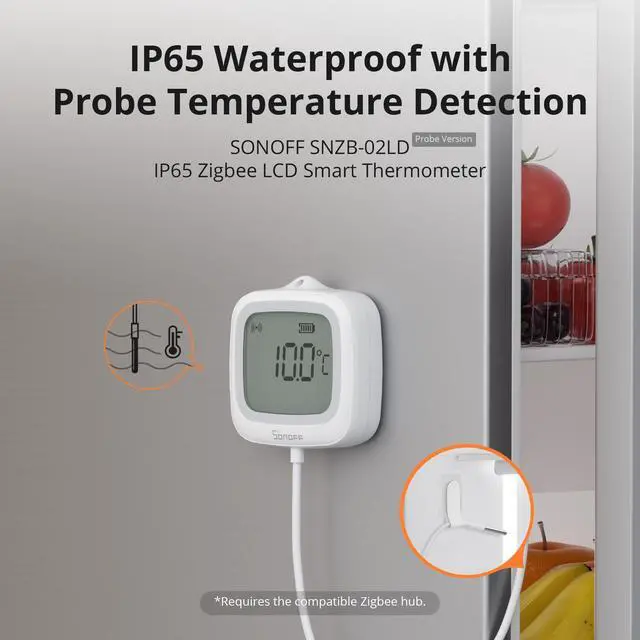 Alt view image 2 of 7 - SNZB-02LD Zigbee Waterproof Temperature Sensor with 1.5M Stainless Steel Probe, LCD Display, -40~115°C Range, APP Monitoring, Magnetic Mount, Works with Zigbee Hub